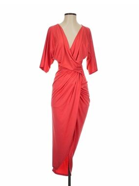 Red Wrap Midi Dress with Knot Detail